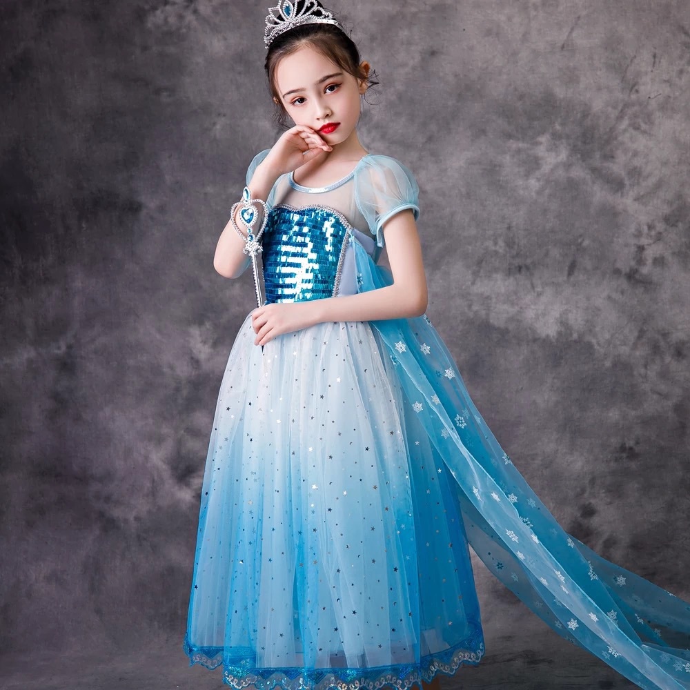 Frozen Princess Elsa Sparkly Sequin Costume Dress - Picture 4 of 8